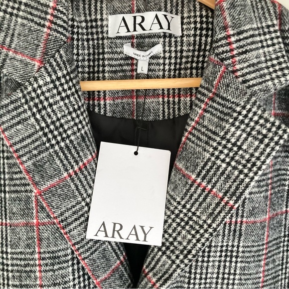 BNWT ARAY Mens Womens Unisex Plaid/Black & White Check Tweed Overcoat UK LARGE - Picture 5 of 13
